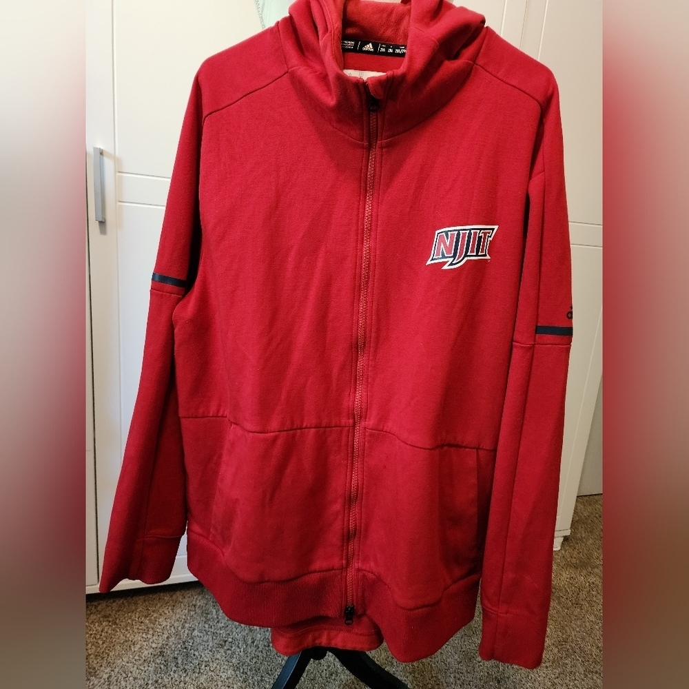 Preowned, NJIT highlanders Adidas hoodie, red, size 2xl